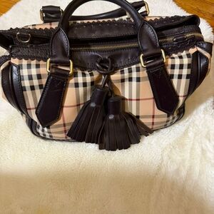 Burberry Beige and Dark Brown Checkered Satchel